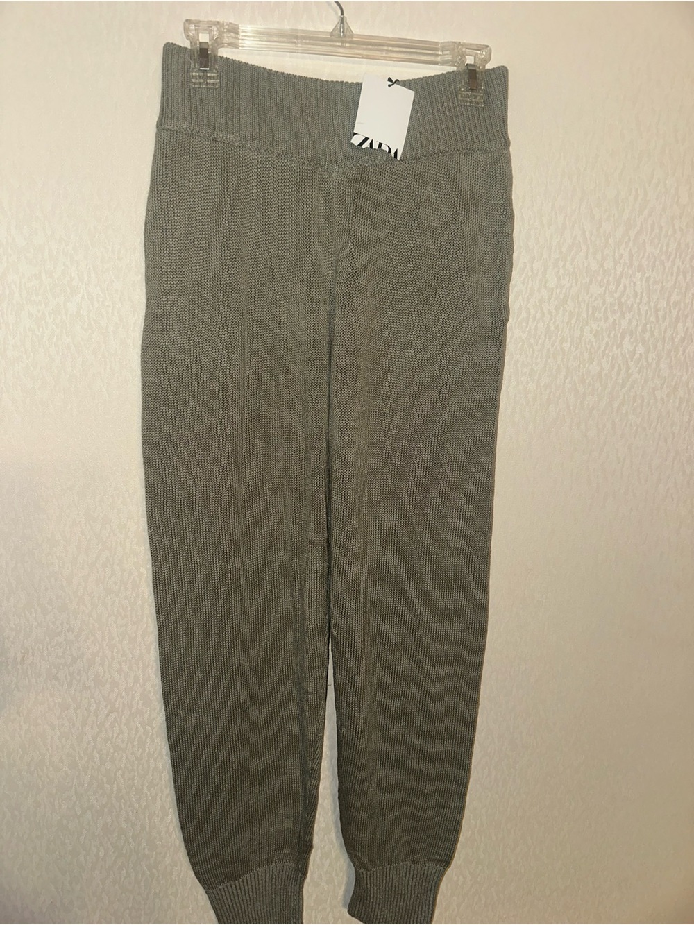 Zara Olive Gray Knit Jogger Pants with Linen